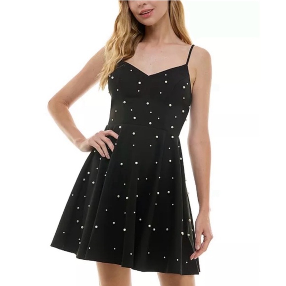 City Studios Juniors' Sweetheart-Neck Imitation-Pearl Dress